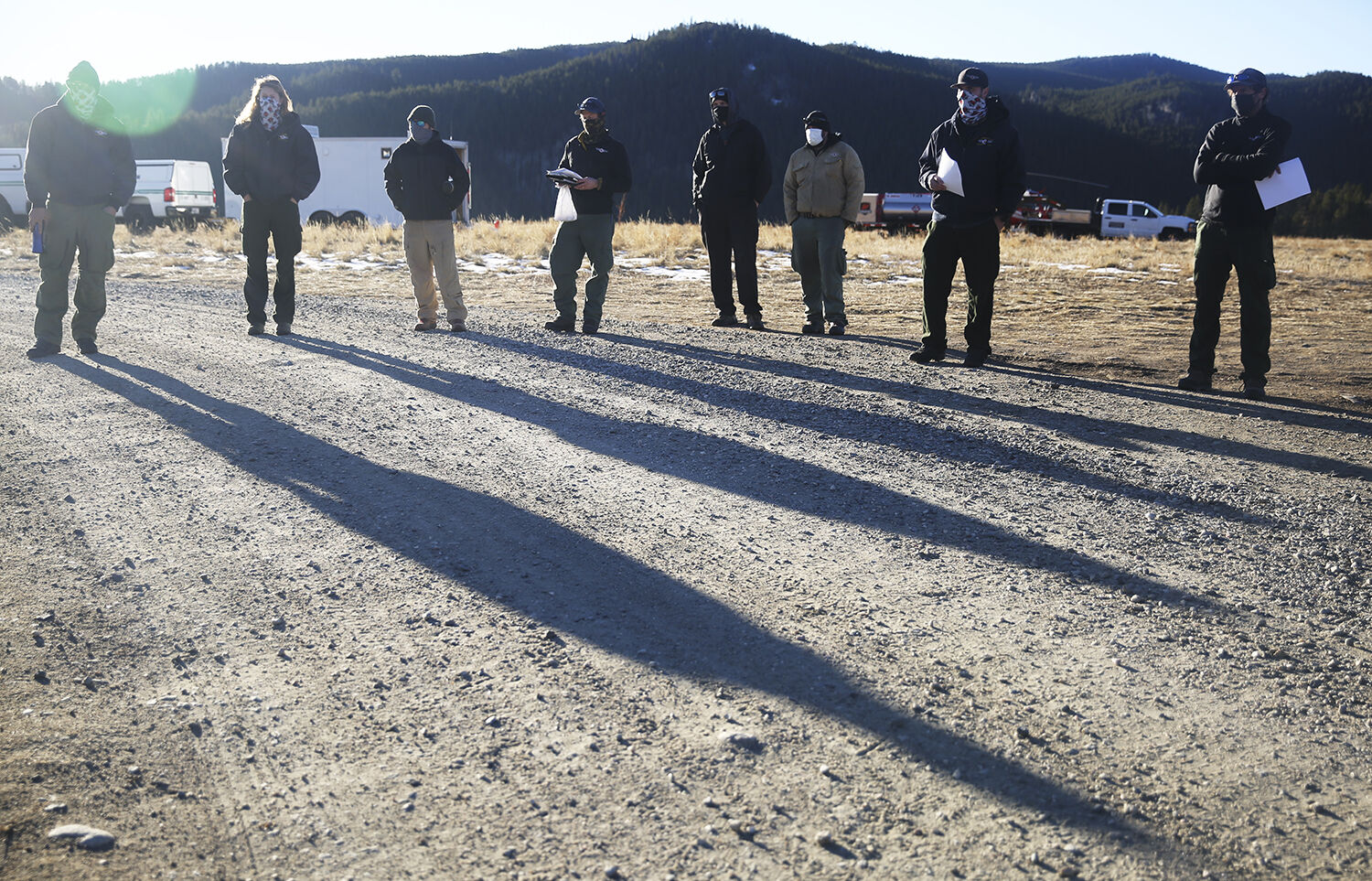 Forest Service employees and visiting helicopter crews